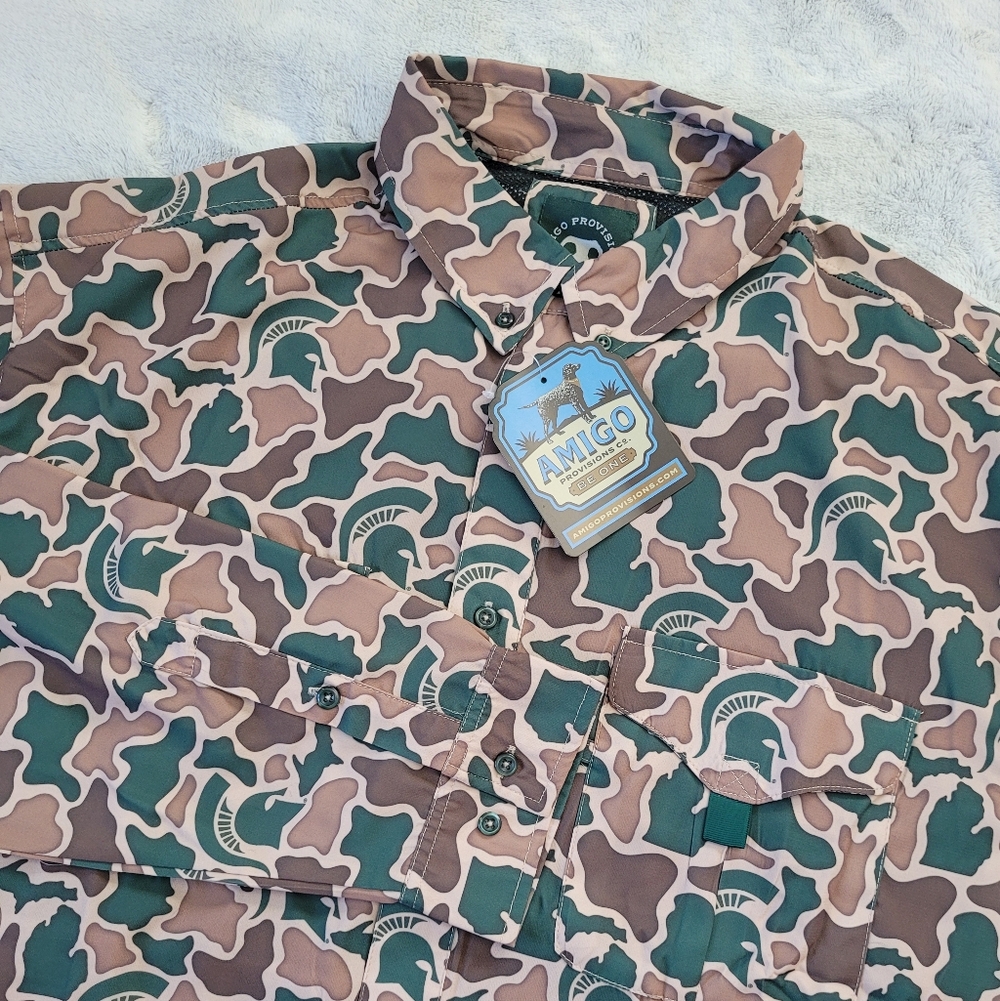 Amigo Provisions Mens 2XL Michigan State University MSU Frio Tech Camo LS Shirt